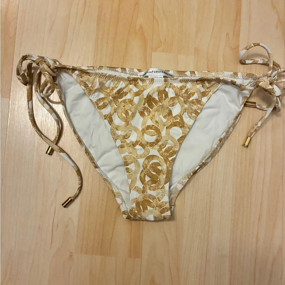 Diane von Furstenberg Gold Chain Print Tie-Side Bikini Bottoms